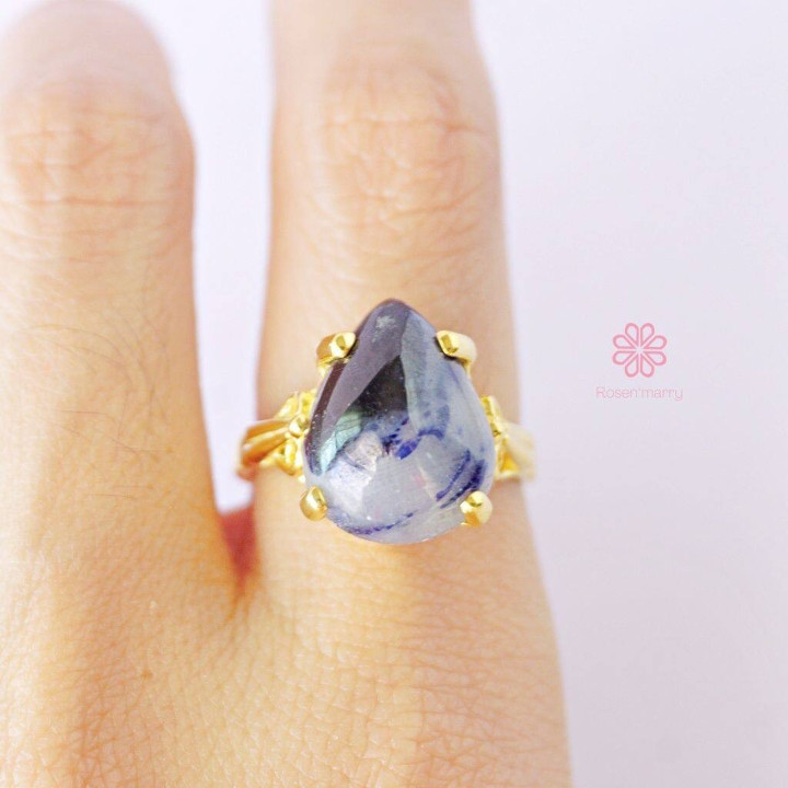 Ring mit rohem Saphir | Echter 12,4-Karat-Saphir, Sterlingsilber, vergoldet