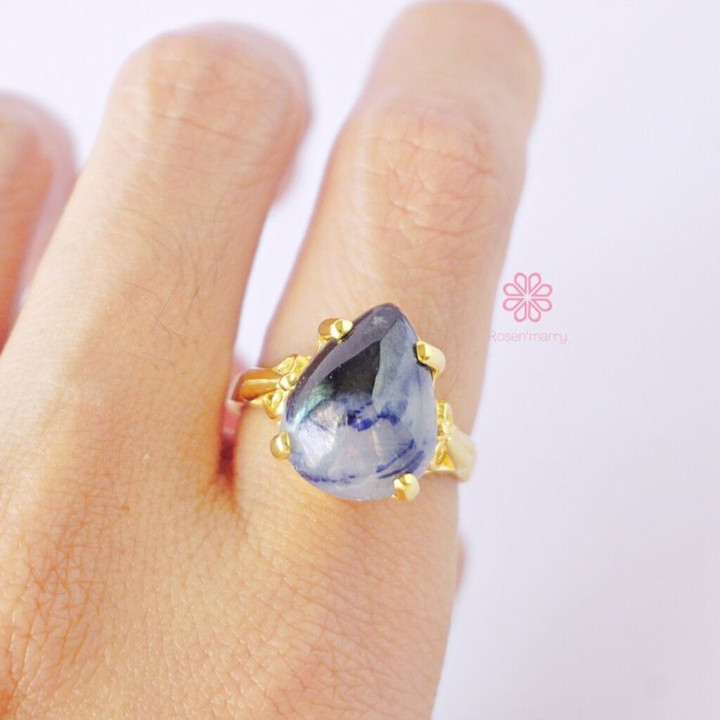 Ring mit rohem Saphir | Echter 12,4-Karat-Saphir, Sterlingsilber, vergoldet