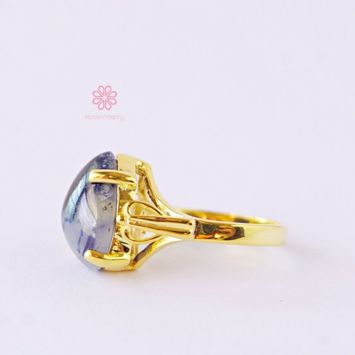 Ring mit rohem Saphir | Echter 12,4-Karat-Saphir, Sterlingsilber, vergoldet
