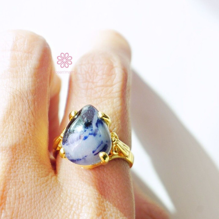 Ring mit rohem Saphir | Echter 12,4-Karat-Saphir, Sterlingsilber, vergoldet