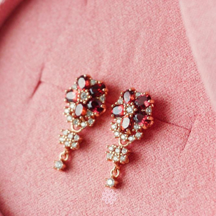 Boucles d'oreilles en argent sterling et grenat - Bijou porte-bonheur