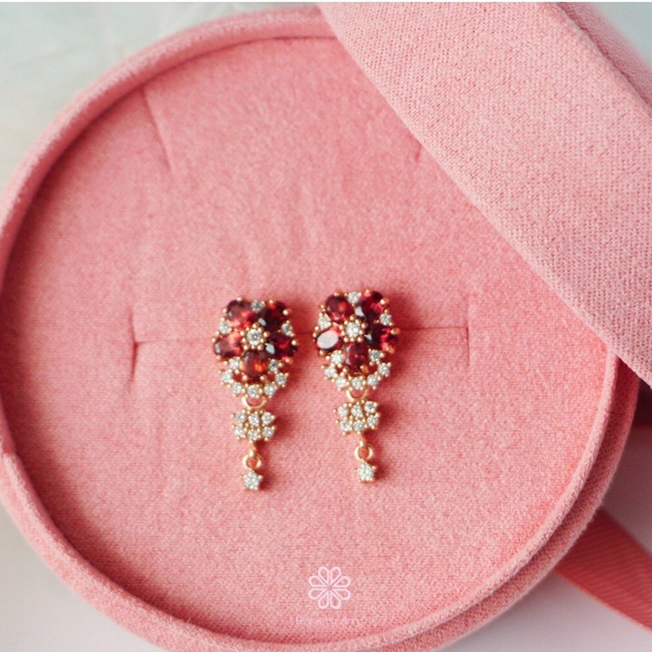 Boucles d'oreilles en argent sterling et grenat - Bijou porte-bonheur