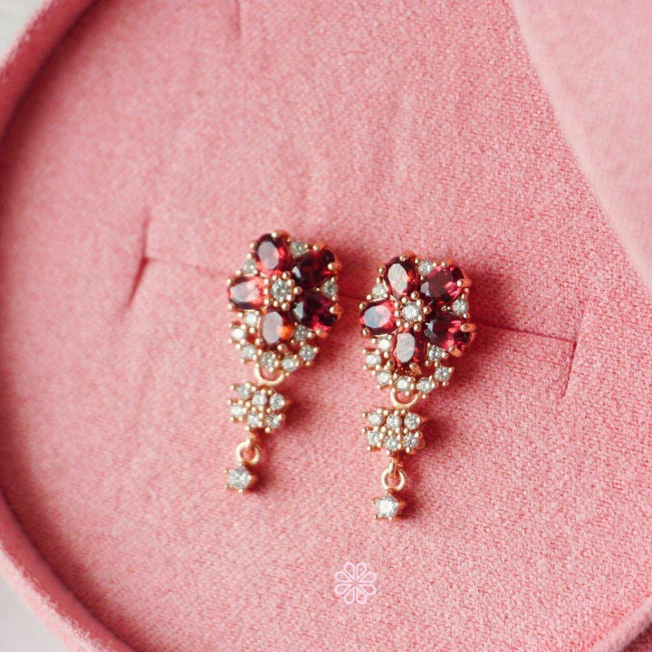 Boucles d'oreilles en argent sterling et grenat - Bijou porte-bonheur
