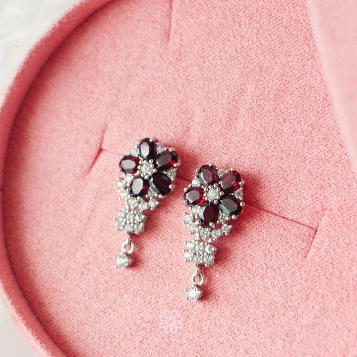 Boucles d'oreilles en argent sterling et grenat - Bijou porte-bonheur