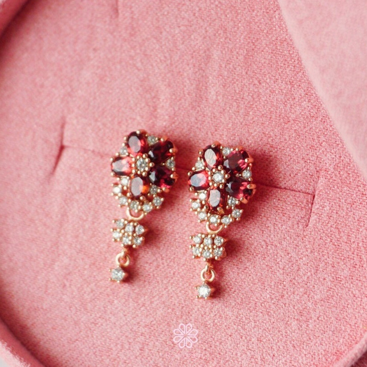 Boucles d'oreilles en argent sterling et grenat - Bijou porte-bonheur
