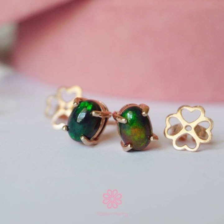 Rainbow Black Opal Earrings | Raw Stones and Sterling Silver
