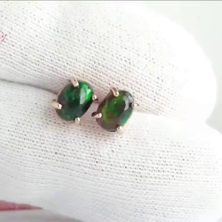 Rainbow Black Opal Earrings | Raw Stones and Sterling Silver