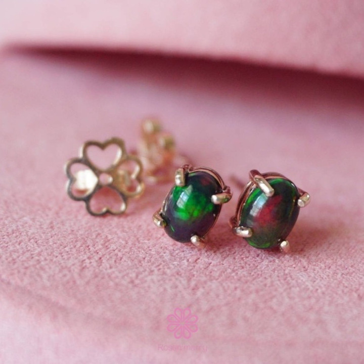 Rainbow Black Opal Earrings | Raw Stones and Sterling Silver