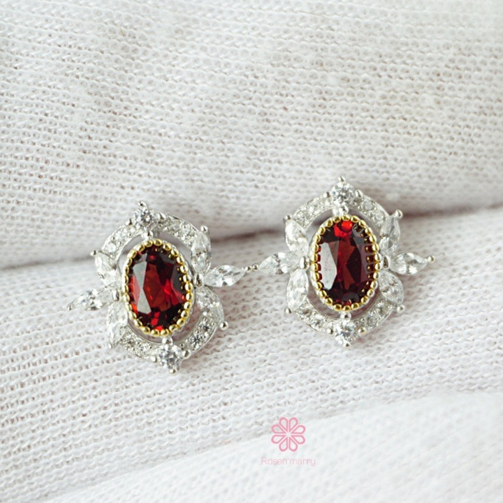 Boucles d'oreilles en grenat brut et diamants - Argent sterling, porte-bonheur