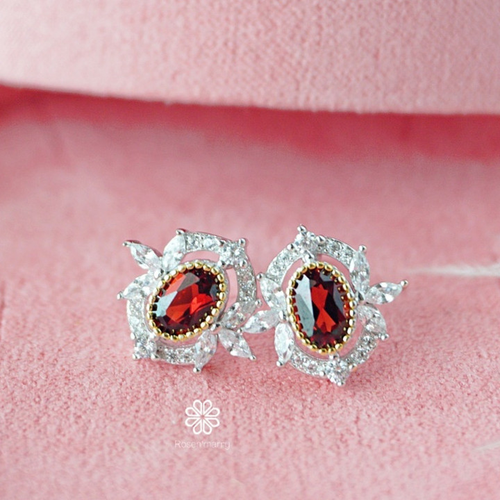 Boucles d'oreilles en grenat brut et diamants - Argent sterling, porte-bonheur
