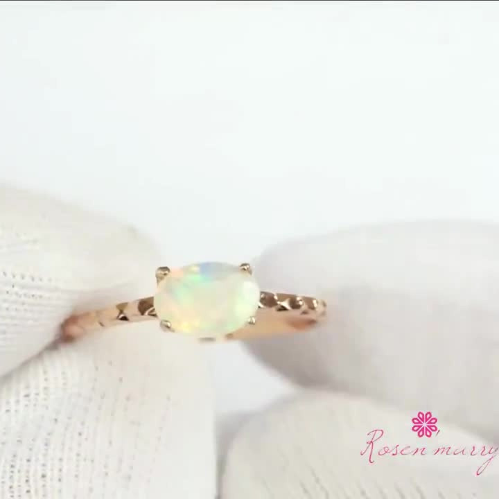 Rose Gold Opal Ring | Sterling Silver, Faceted Beauty
