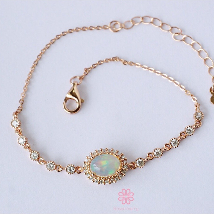 Pulsera de ópalo auténtico y plata de ley con baño de oro rosa - RB015