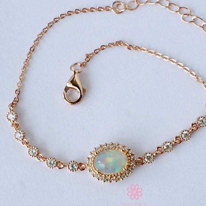 Pulsera de ópalo auténtico y plata de ley con baño de oro rosa - RB015