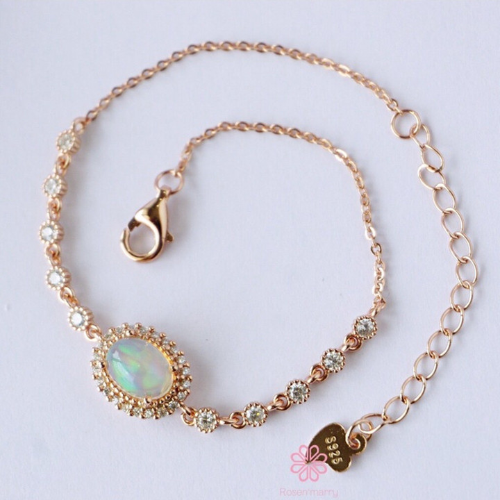 Pulsera de ópalo auténtico y plata de ley con baño de oro rosa - RB015