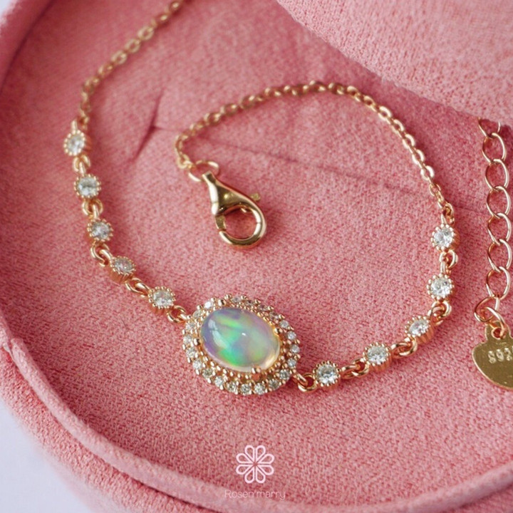 Pulsera de ópalo auténtico y plata de ley con baño de oro rosa - RB015