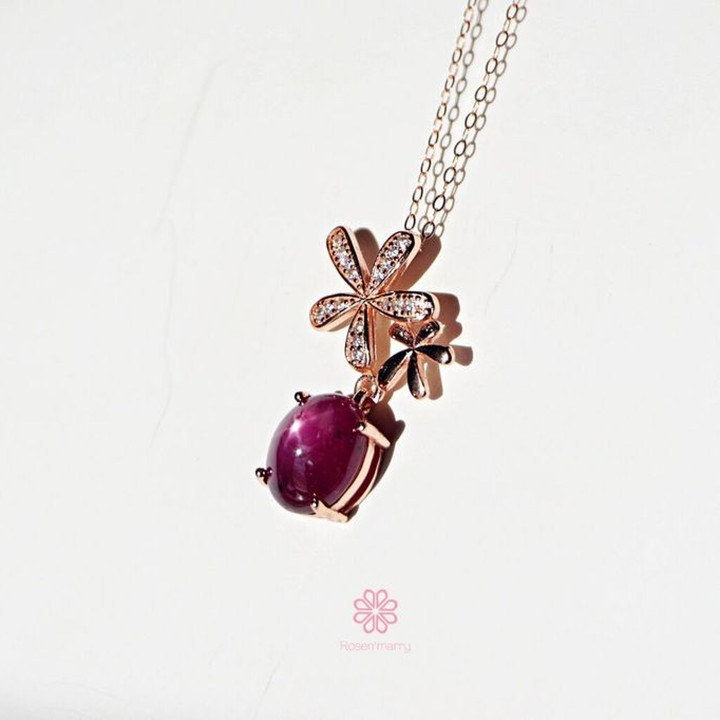 Star Ruby Necklace | 4 Carat Pendant, Sterling Silver and Pink Gold
