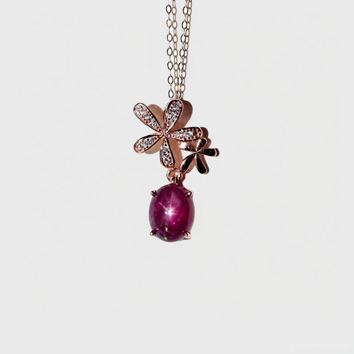 Star Ruby Necklace | 4 Carat Pendant, Sterling Silver and Pink Gold