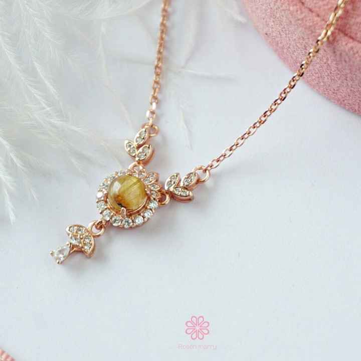 Sterling Silver Rutilated Quartz Necklace - Good Fortune Charm