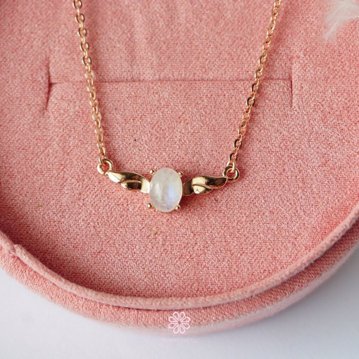 Collar de piedra lunar arcoíris en plata de ley - RoseMarry