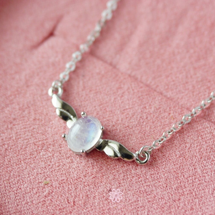 Collar de piedra lunar arcoíris en plata de ley - RoseMarry