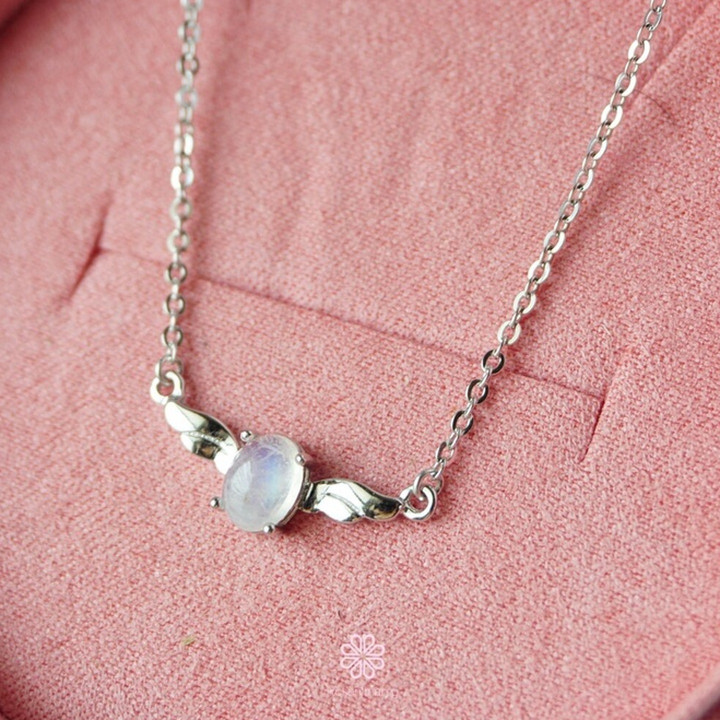 Collar de piedra lunar arcoíris en plata de ley - RoseMarry