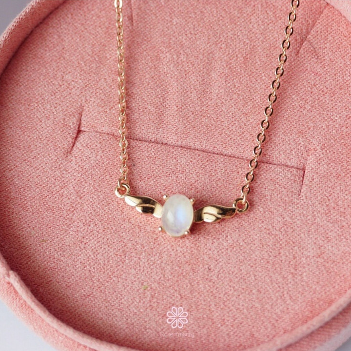 Collar de piedra lunar arcoíris en plata de ley - RoseMarry