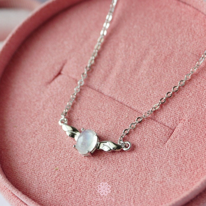 Collar de piedra lunar arcoíris en plata de ley - RoseMarry
