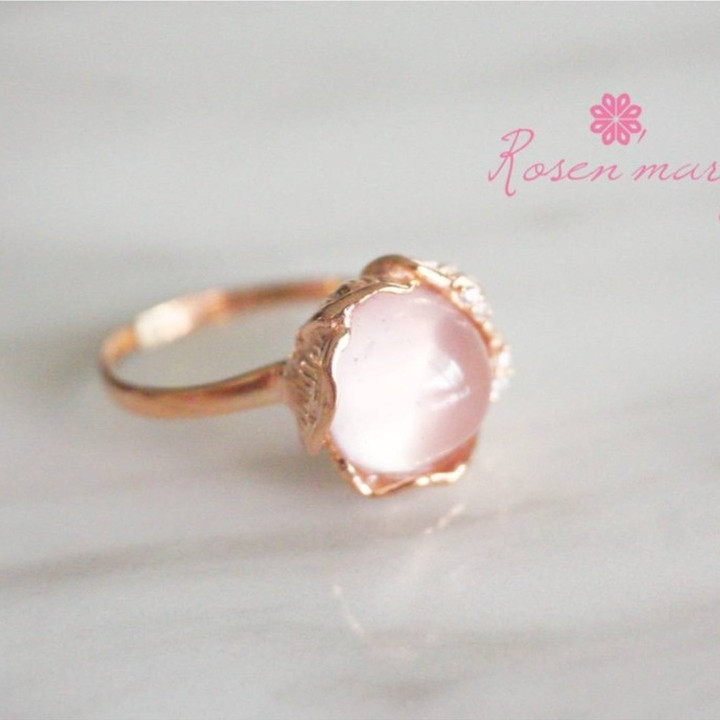 Rosenquarzring | Rohstein, Sterlingsilber | Elegantes Design