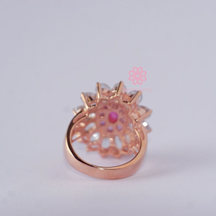 Elegant 8ct Topaz, Amethyst and Ruby Ring in Sterling Silver