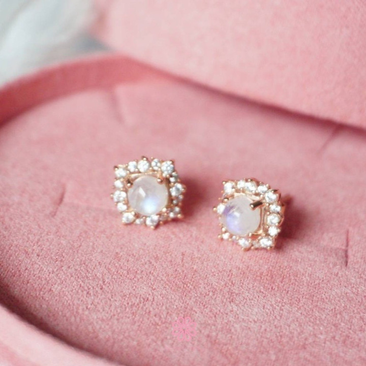 Pendientes de piedra lunar | Plata de ley y brillo iridiscente | Rosen'marry