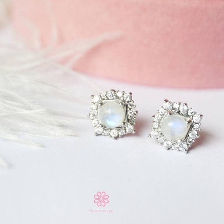 Pendientes de piedra lunar | Plata de ley y brillo iridiscente | Rosen'marry