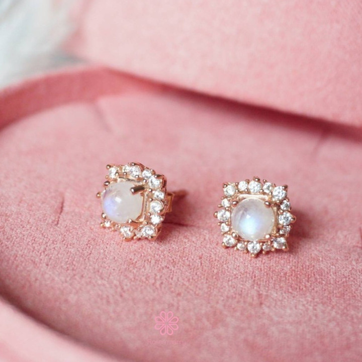 Pendientes de piedra lunar | Plata de ley y brillo iridiscente | Rosen'marry