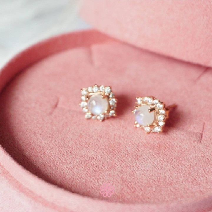 Pendientes de piedra lunar | Plata de ley y brillo iridiscente | Rosen'marry