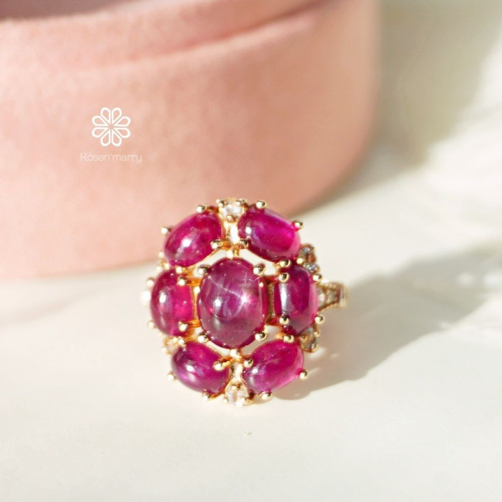 Star Ruby Ring | 8 Carat Genuine Ruby, Sterling Silver and Gold
