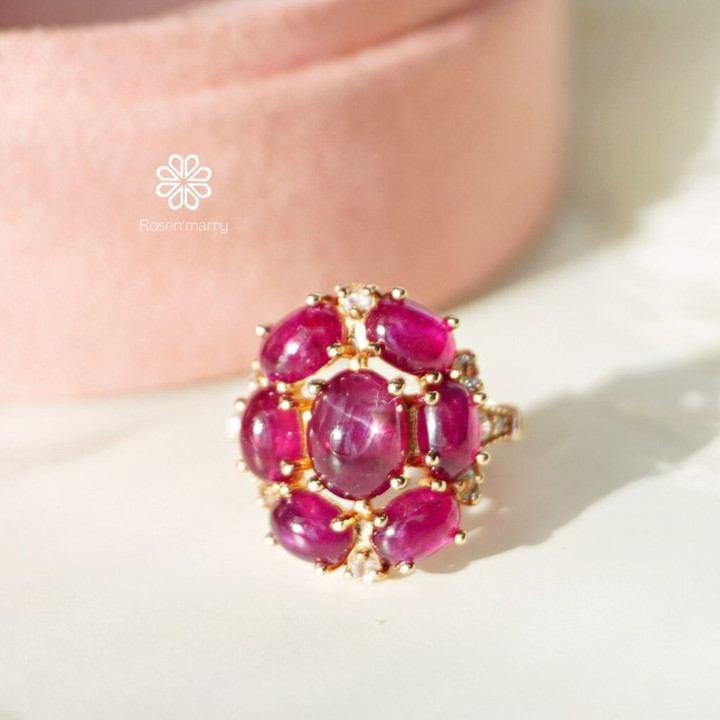 Star Ruby Ring | 8 Carat Genuine Ruby, Sterling Silver and Gold