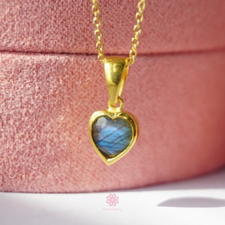 Labradorite Heart Pendant | Genuine Gemstone | Rose Gold Sterling Silver