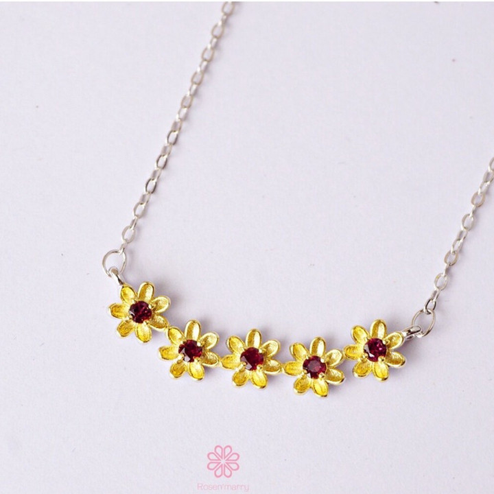 Genuine Garnet Sterling Silver Necklace - Good Fortune Gift RN062