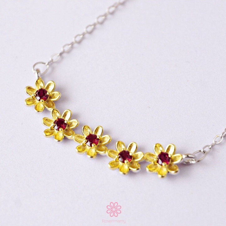 Genuine Garnet Sterling Silver Necklace - Good Fortune Gift RN062