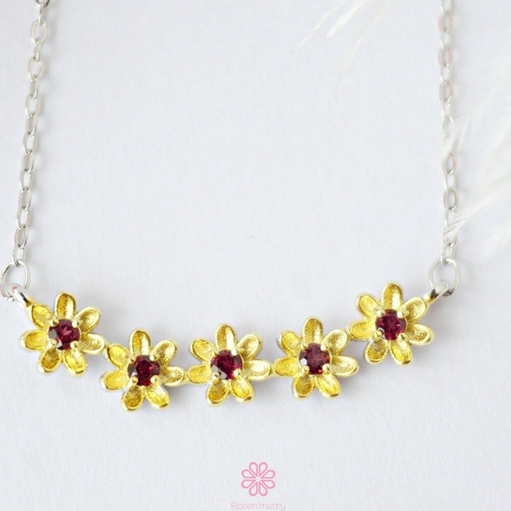 Genuine Garnet Sterling Silver Necklace - Good Fortune Gift RN062