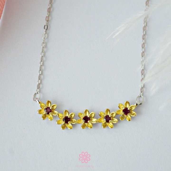 Genuine Garnet Sterling Silver Necklace - Good Fortune Gift RN062