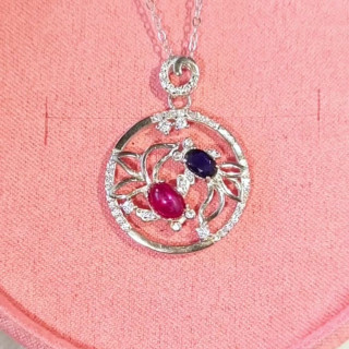 Ruby and Sapphire Sterling Silver Necklace