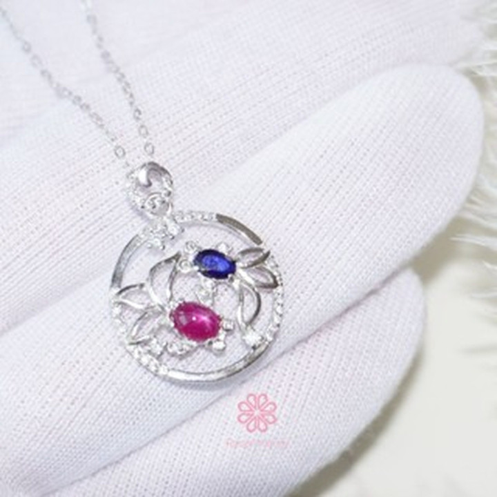 Ruby and Sapphire Sterling Silver Necklace