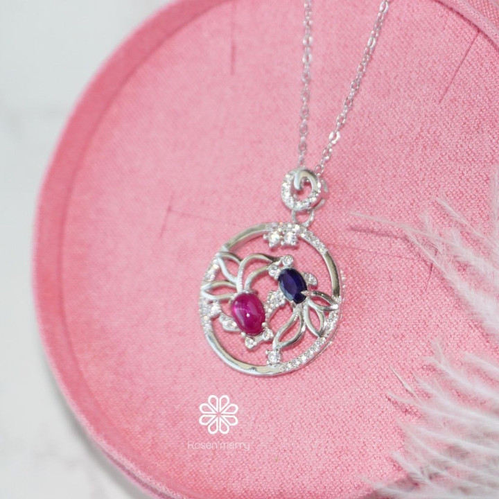 Ruby and Sapphire Sterling Silver Necklace