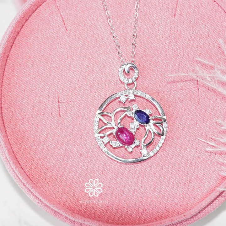 Ruby and Sapphire Sterling Silver Necklace