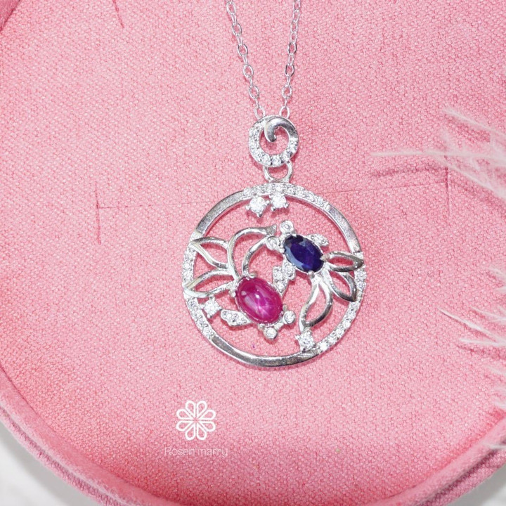 Ruby and Sapphire Sterling Silver Necklace