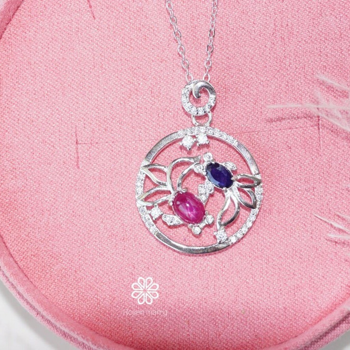 Ruby and Sapphire Sterling Silver Necklace