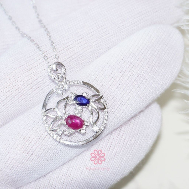 Ruby and Sapphire Sterling Silver Necklace