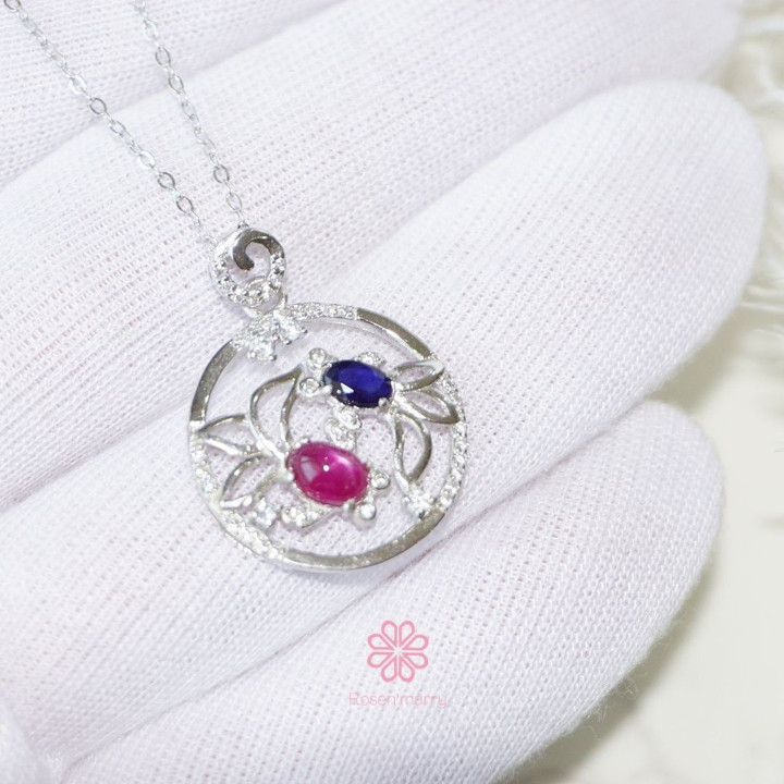 Ruby and Sapphire Sterling Silver Necklace