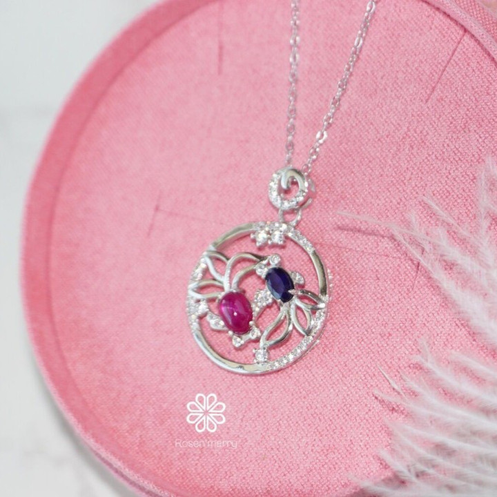 Ruby and Sapphire Sterling Silver Necklace