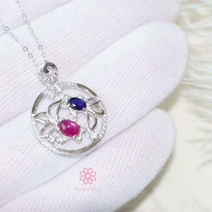 Ruby and Sapphire Sterling Silver Necklace